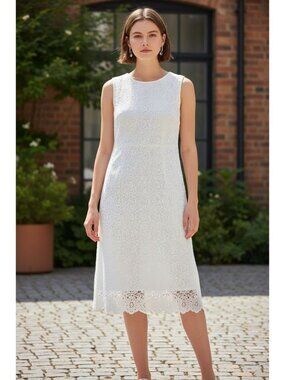 sharagano white lace dress NEW Sharagano $128 White Lace Sleeveless Sheath Dress Womens 8P